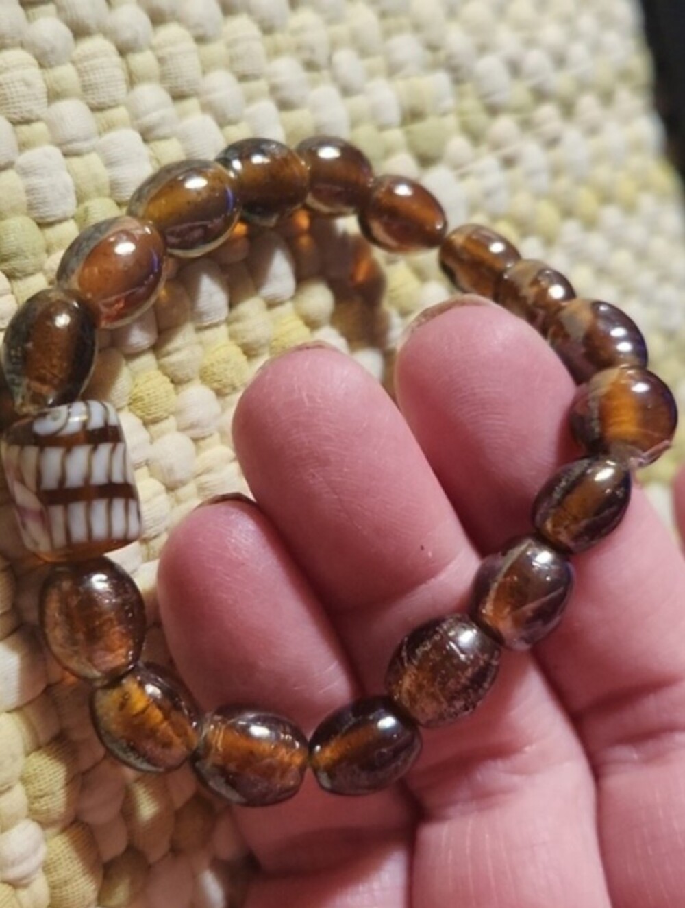Hand Crafted Brown Glass Bead Stretch Bracelet